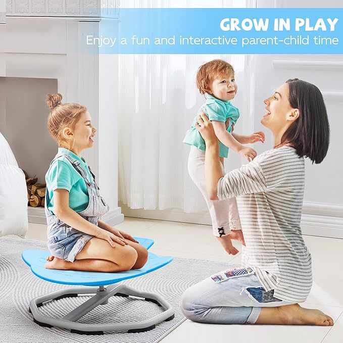 Spinning Chair for Autistic Kids, Non-Slip Sensory Spinning Chair, Sit and Spin Autism Toys Training Body Coordination (Blue)