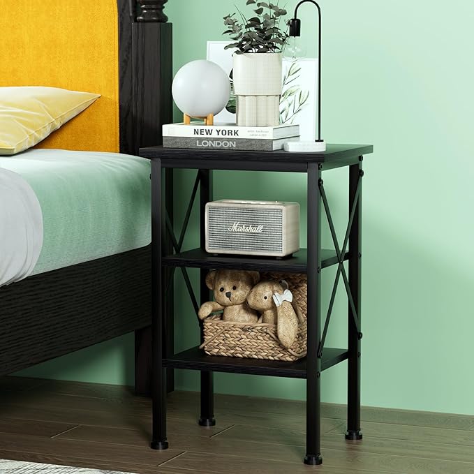 VECELO Modern Nightstands X-Design Side End Table Night Stand with Storage Shelf for Bedroom,Living Room,