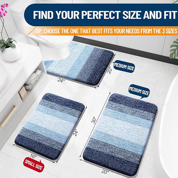 OLANLY Bathroom Rugs Mat 24x16, Extra Soft Absorbent Microfiber Bath Rugs, Rubber Backing, Quick Dry, Machine Washable Bath Mats for Bathroom Floor, Tub and Shower, Home Decor Accessories, Navy