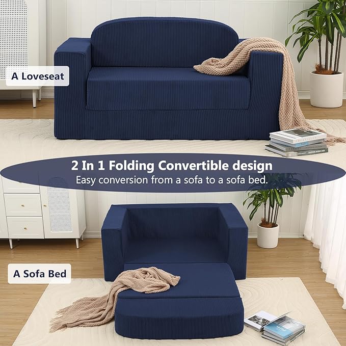 MeMoreCool Transform Your Space – 2-in-1 Corduroy Loveseat & Sleeper, Boneless High-Density Foam Floor Sofa with Removable Washable Cover, Fold-Out Couch for Apartments & Guest Stays