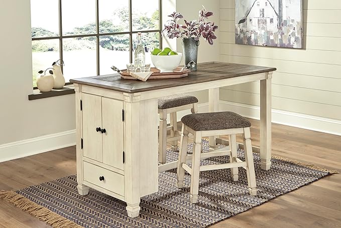 Signature Design by Ashley Bolanburg Farmhouse 24" Counter Height Upholstered Barstool, 2 Count, Whitewash
