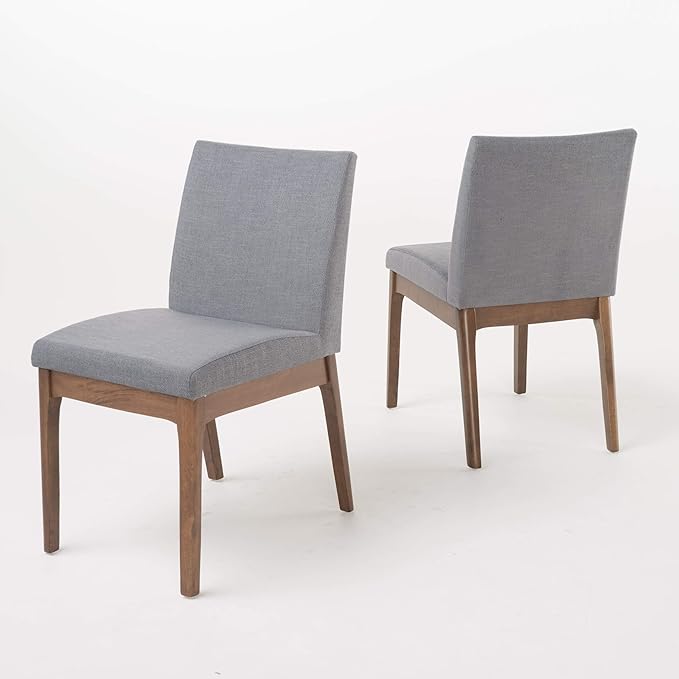 Dining Table Set for 4, Solid Rubberwood Upholstered Chairs, Mid-Century Modern Kitchen Furniture for Home, Dining/Living Room, Walnut+Gray