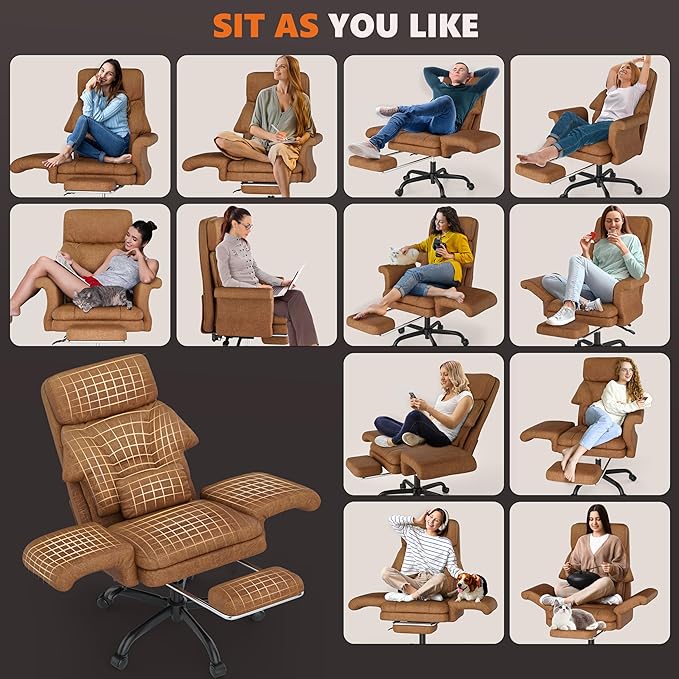 ELABEST C39 Cross Legged Office Chair with Footrest & Convertible Armrests - Pet-Friendly XL Home Desk Chair, Ergonomic Recliner with Lumbar Pillow, Criss Cross Design, Big and Tall Executive Chair
