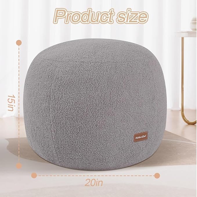 MeMoreCool Stuffed Round Pouf Ottoman Foot Rest, Floor Pouf Foot Stool with Soft Foam Chunk Filling, Small Round Ottoman Footstool Circle Footrest for Living Room, Light Grey