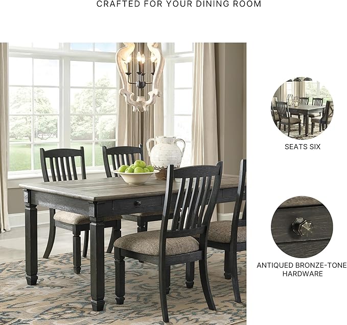 Signature Design by Ashley Tyler Creek Farmhouse Dining Table with Drawers, Seats up to 6, Almost Black