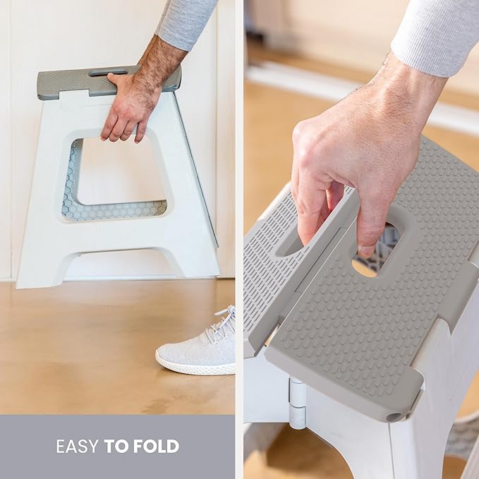 Vigar Compact Step Stool Foldable, 12-1/2-inch Step Stools for Adults up to 330 Pound, Lightweight Stool, Non-Slip Folding Step Stool, Gray