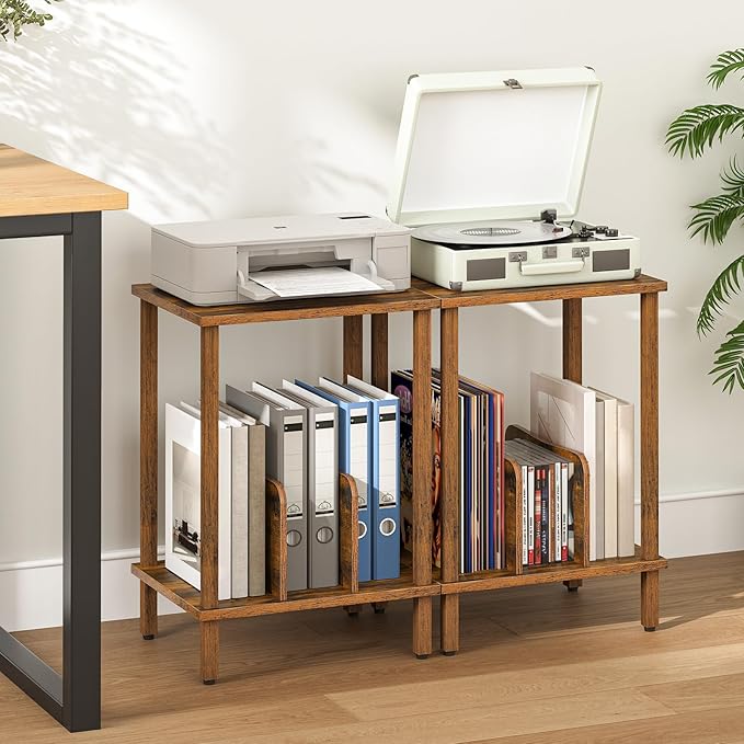 HOOBRO Record Player Stand, 2-Tier End Table, Vinyl Record Turntable Stand with Storage up to 100 Albums, Small Side Table for Living Room, Bedroom, Rustic Brown, FG05RS01