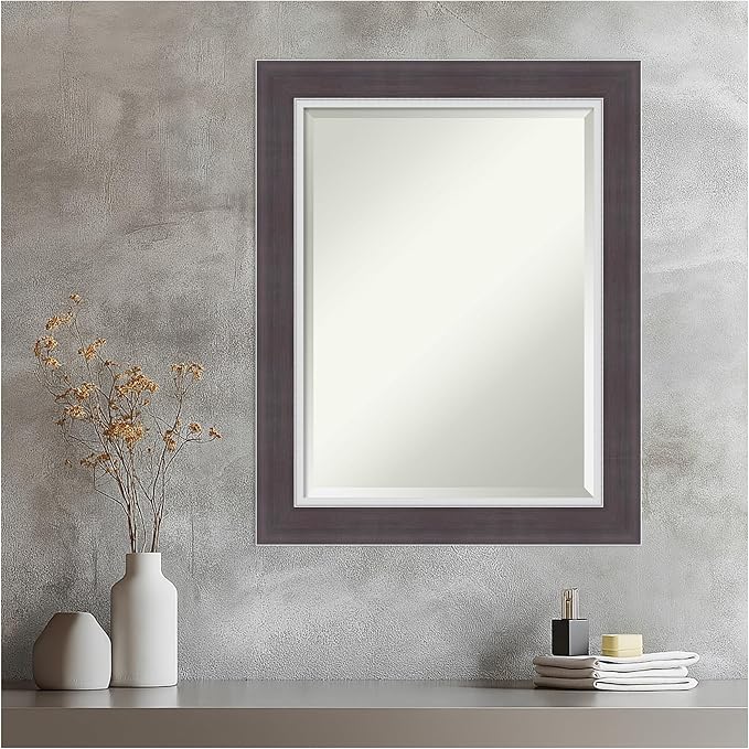 Amanti Art Brown Wall Mirror 30x24 Ellie Brown Silver Rectangle Bathroom Mirror for Wall Decor Living Room, Medium Modern Frame, Hangs Horizonally and Vertically, Bathroom Decor, Beveled Edge