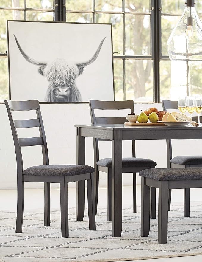 Signature Design by Ashley Bridson Modern 6 Piece Dining Set, Includes Dining Table, 4 Chairs & Bench, Gray