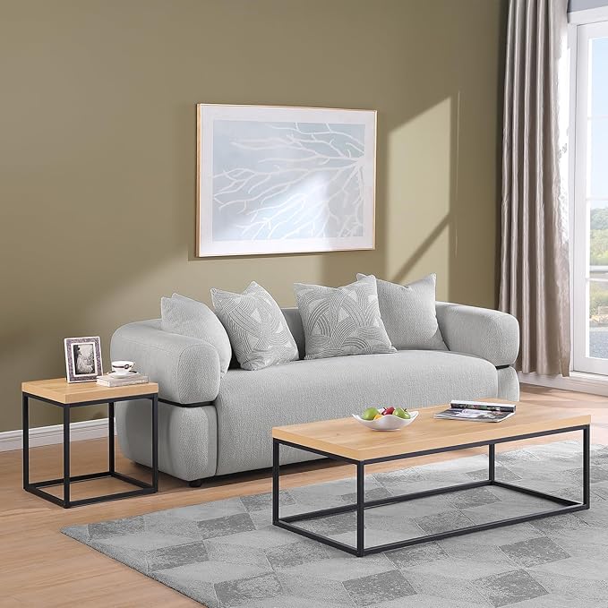 CENSI 47-Inch Natural Oak Accent Coffee Table/Center Table for Living Room, Rectangle Modern Industrial Style,Wood and Metal, Max.Loading 220 lbs. (White Oak)