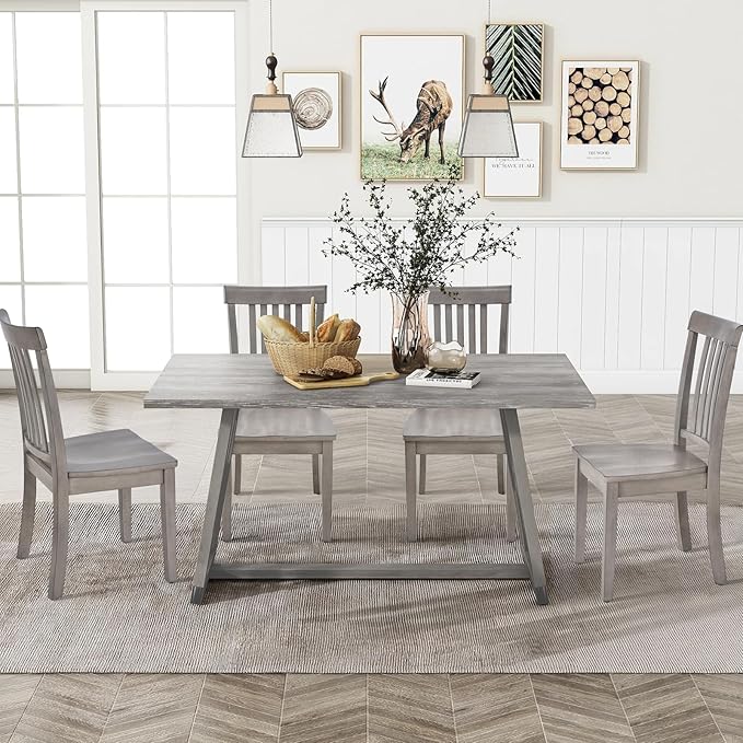 COLAMY Wooden Dining Chairs Set of 2, Spindle High Back Windsor Kitchen Side Chair, Farmhouse Dining Chairs for Kitchen and Dining Room, Light Grey
