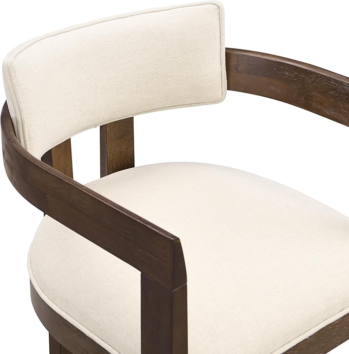 Christopher Knight Home Set of 2 Ryland Modern 26" Counter Height Bar Stools, Fabric Upholstered Counter Stools,Wooden Kitchen Island Armchair with Footrest, Round Backrest, Soft Seating,Beige+Walnut