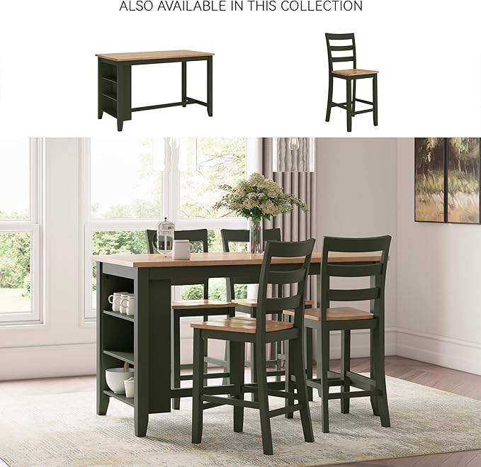 Signature Design by Ashley Gesthaven Modern Counter Height Dining Table with 3 Shelves and Trestle Base, Light Brown & Green