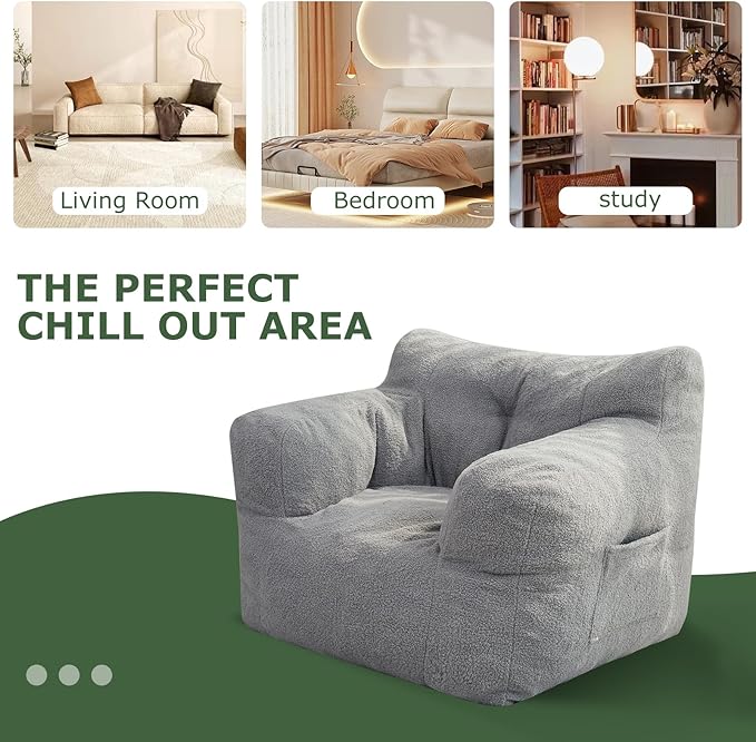 HIGOGOGO Giant Bean Bag Chairs for Adults,Big Comfy Chair Sofa for Bedroom Living Room, Large Lazy Bean Bag Chair with Pocket Armrests for Gaming, Reading