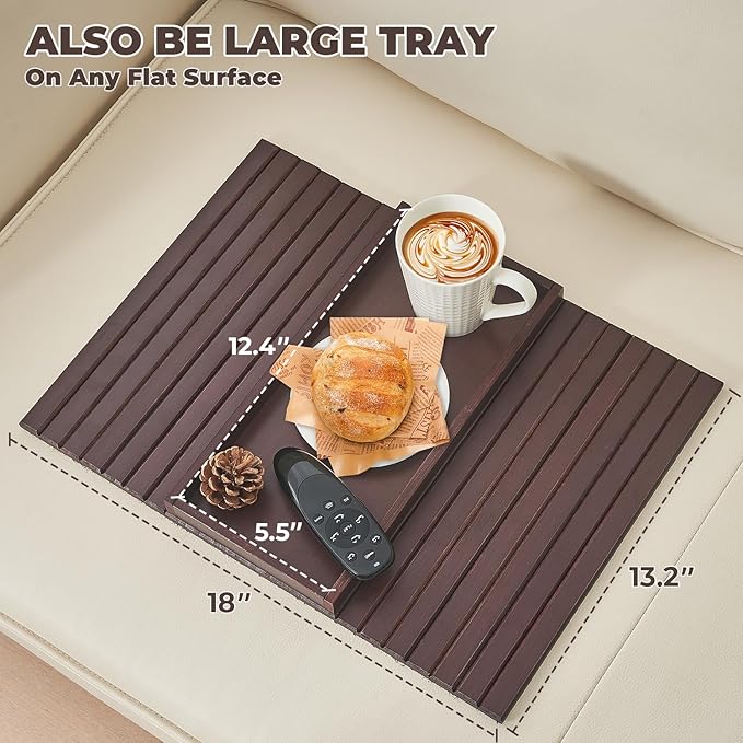 Bamboo Sofa Arm Tray, Anti Falling Couch Arm Tray Table, Foldable Couch Armrest Table, Portable Sofa Armrest Trays Cup Holder for Drink, Cups, Phone, Snacks, Remote