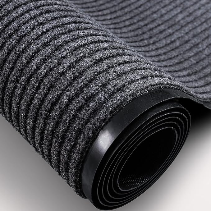 TANYOYO 3' X 10' Commercial Grade Door Floor Mat Brush Step Entrance Mat Vinyl Backed Utility Doormat Heavy Duty Floor Rugs Commercial Outdoor Carpet Indoor Entrance Mat，Grey