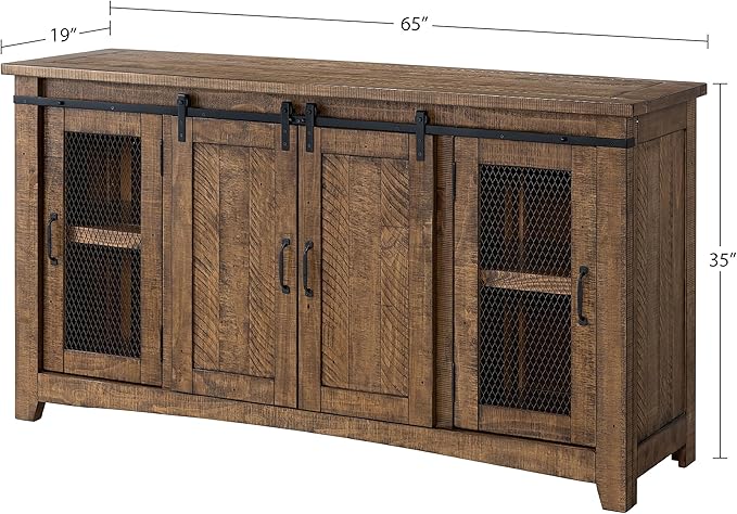 Martin Svensson Home Rustic 65” Solid Wood TV Stand with Storage, Natural Finish