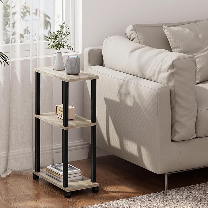 TUTOTAK Small Side Table, Narrow End Table, Bedside Table, Set of 2, Couch Side Table with Wheels for Living Room or Bedroom, Greige TB01BG0612