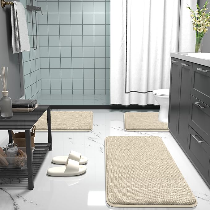 OLANLY Thick Memory Foam Bath Mat Rug 44x24, Extra Soft Absorbent Bathroom Rug, Quick Dry Bath Mats, Non-Slip, Machine Washable Carpet for Bathroom, Tub and Shower, Home Decor Accessories, Sand