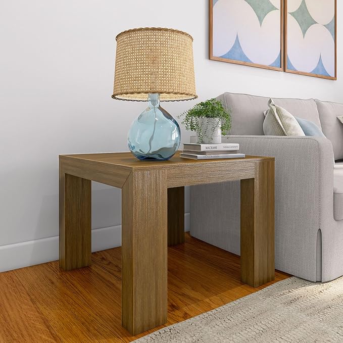 Plank+Beam Modern Square Corner Table, 32", Slim Side Table for Living Room, Mini End Table for Small Spaces, Bedside Night Stand, Pecan Wirebrush