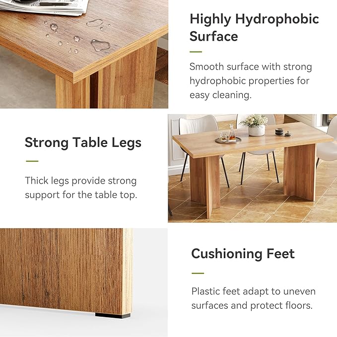 LITTLE TREE Wooden Dining Table Set for 6, 63-Inch Rectangle Kitchen Table, Modern Dinner Table for Home Dining Room, Kitchen Room, Brown