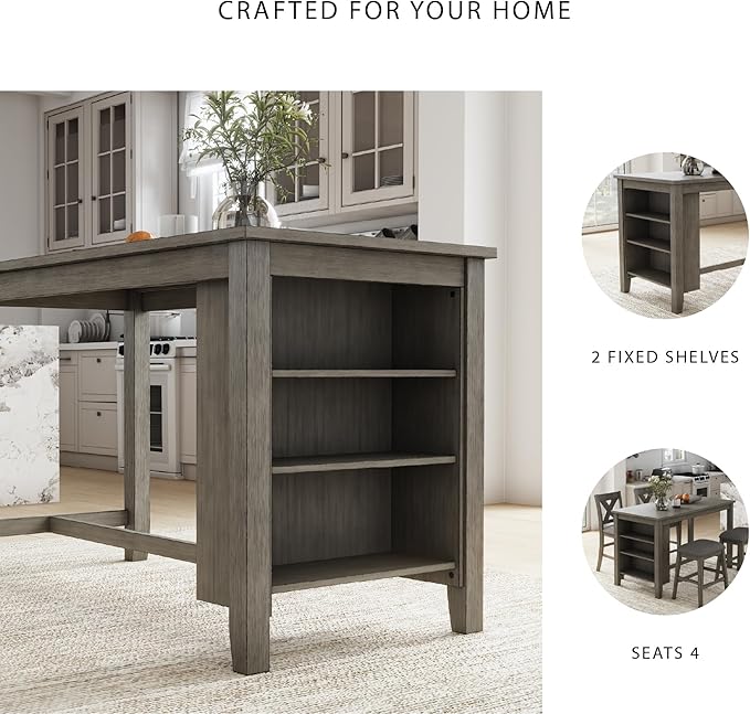 Signature Design by Ashley Caitbrook Rustic Counter Height Dining Table with Storage, Dark Gray