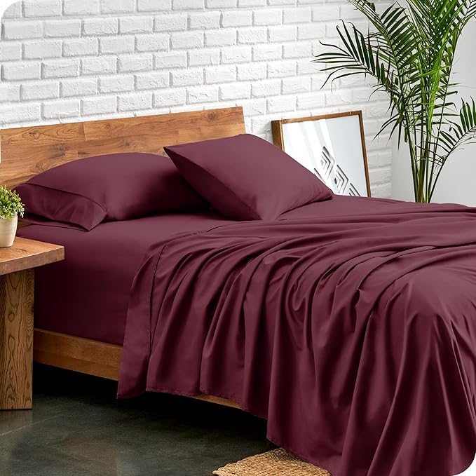 Bare Home King Sheet Set - Luxury 1800 Ultra-Soft Microfiber King Bed Sheets - Double Brushed - Deep Pockets - Easy Fit - 4 Piece Set - Bedding Sheets & Pillowcases (King, Burgundy)
