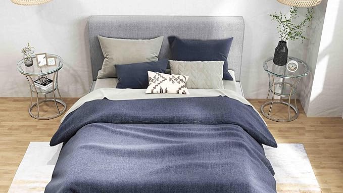 O&K FURNITURE Round End Table with Tempered Glass, Small Silver Side Table for Small Spaces, Nightstand with Shelf for Living Room, Bedroom, Office,Chrome Finish, 1 PC