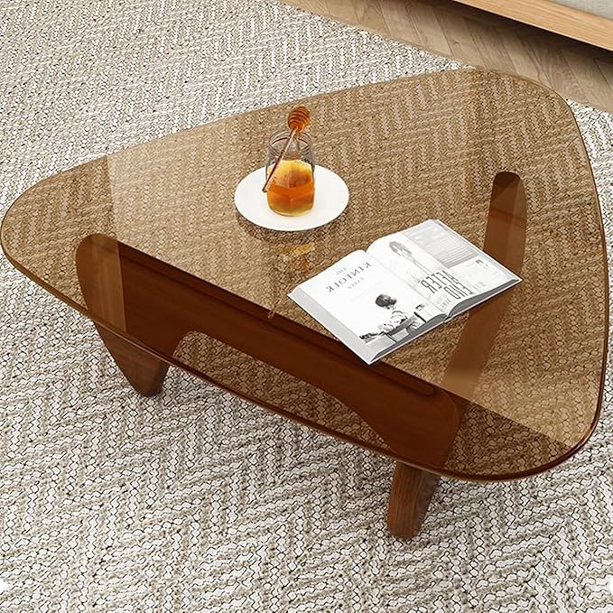 Mid Century Modern Glass Coffee Table, Coffee Table for Living Room, Elegant and Functional Coffee Tables,Suitable for Bedroom Living Room Reception Office Tables（Walnut/Brown，Large）