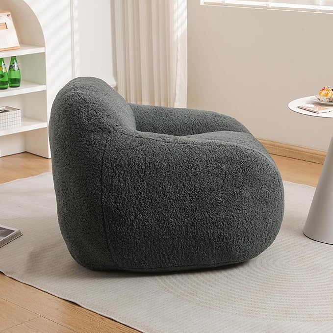 Furniliving Bean Bag Chair, Oversized Bean Bag Couch for Adults Comfy Bean Bag Sofa with Back Support, Giant Bean Bag Chair Stuffed Floor Sofa for Living Room Bedroom Dorm Office, Teddy, Dark Grey