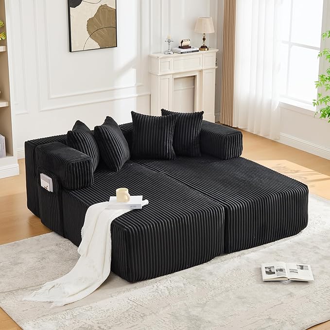 Eafurn DIY Combination Compression Modular Sectional Sofa with Double Chaise Lounge, 146" Oversized U Shaped Boneless Couch with Deep Seat Convertible Sleeper Sofabed w/Throw Pillows