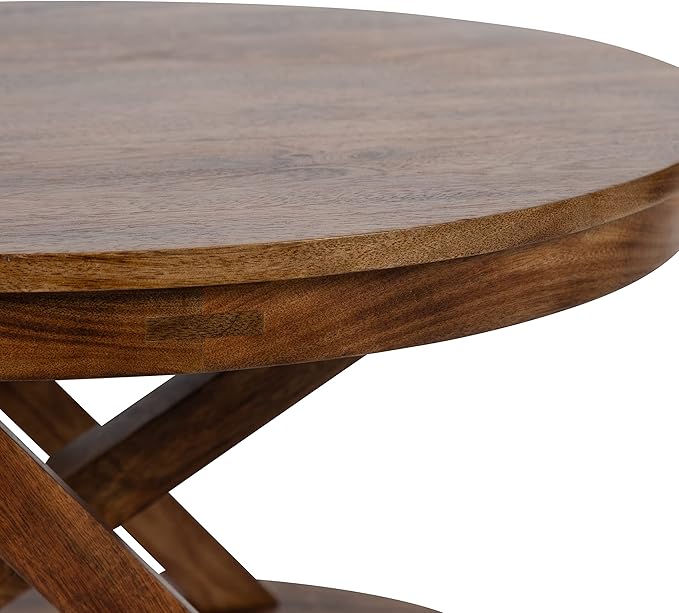 Kate and Laurel Aja Bohemian Round Wood Coffee Table; 26 inch Diameter; Walnut Brown; Decorative Boho Modern Coffee Table for Hosting; Storage; and Display