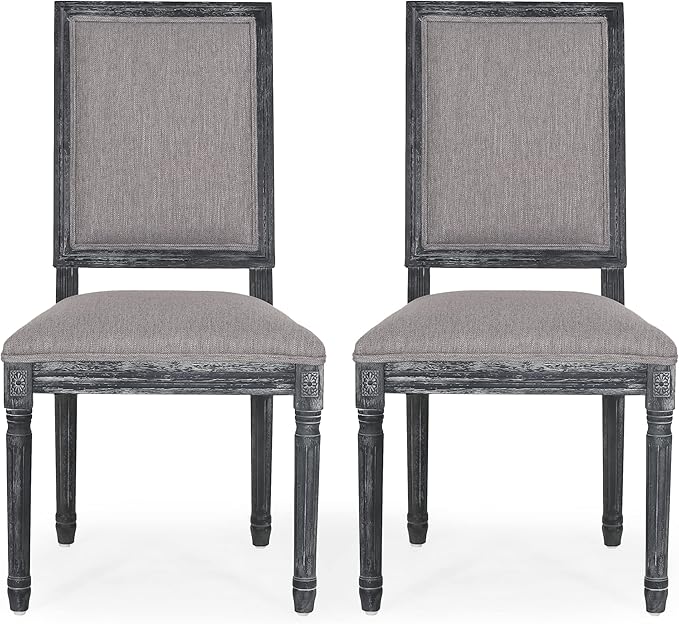 Christopher Knight Home Regina French Country Dining Chairs Set of 2, Wooden Dining Room Chair, High Back Kitchen Side Chair, Fabric Upholstered Armless Extra Seat, Gray