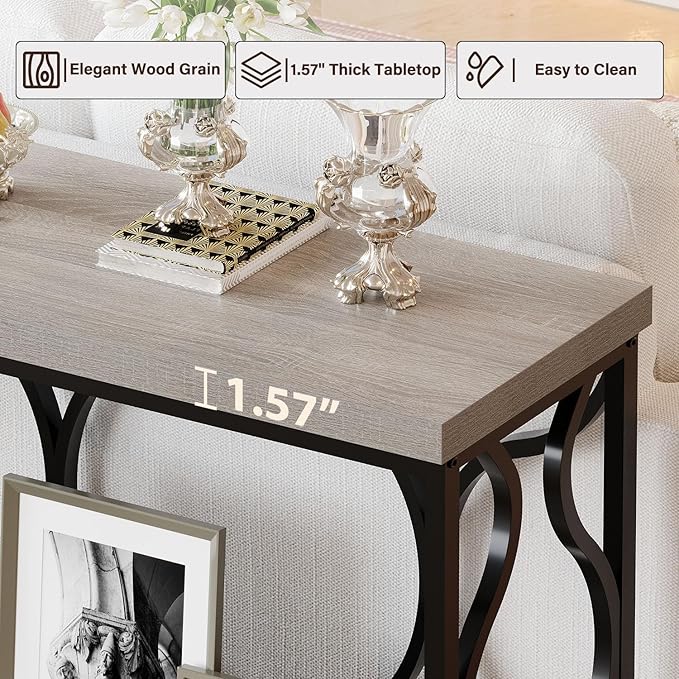 IBF Entryway Table with Storage, Modern Wood Metal Console Sofa Table Behind Couch Tables, Industrial Narrow Hallway Table for Small Living Room Home Office Foyer Entry Way Entrance, Grey, 39.4 Inch