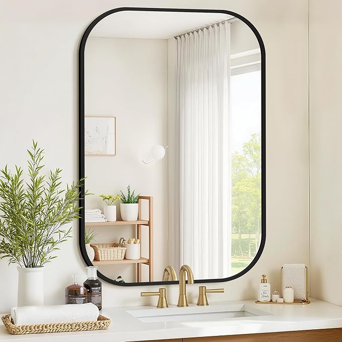 Bathroom Mirrors for Over Sink, 28x40 Black Vanity Mirror for Bathroom Sink, HD Shatterproof Squircle Wall Mirror for Bathroom Washroom Lavatory Restroom Metal Frame