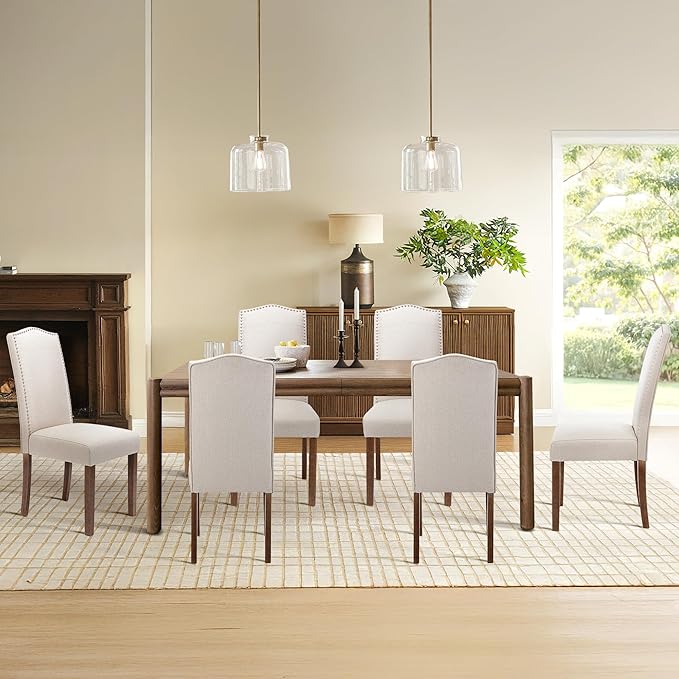 Stylish Upholstered Parsons Dining Chair with Nailhead Trim and Sturdy Solid Wood Legs