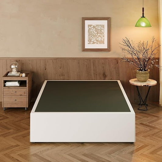 EMODA 18 Inch King Bed Frame with White Fabric Cover, Heavy Duty Metal King Platform Bed Frame No Box Spring Needed, Noise Free, Easy Assembly