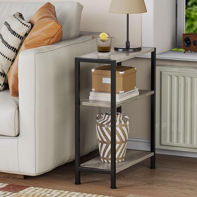 3-Tier Side Table, Small EndTable, Sofa SideTable for Narrow Spaces, Slim EndTable, NightstandTable, Skinny Bedside Table, for Living Room, Bedroom, Office, Greige
