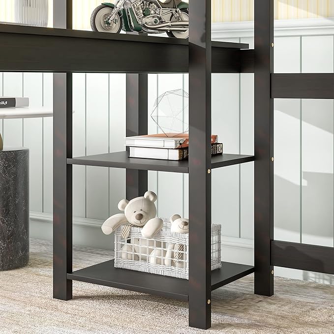 HomSof Full Loft Bed with Desk and Shelves,Espresso