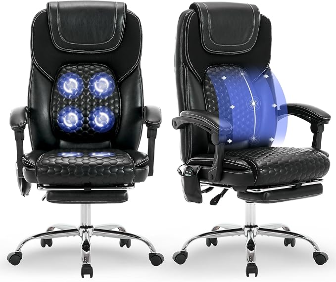 2-Pack Massage Office Chair with Heat and Footrest, Ergonomic Reclining Leather Executive Computer Desk Chair with Wheels, Big and Tall Adjustable Chair for Home Office and Gaming, 300 lbs Support