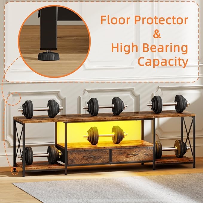 LED TV Stand for 75 70 Inch TV with Fabric Drawers LED Entertainment Center Television Stands with Storage Shelves for Living Room, Bedroom, TV Console Table 63" Rustic Brown