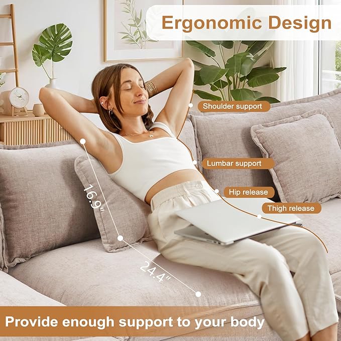 Furniliving Oversized Accent Chairs with Ottoman, Luxury Chenille Single Sofa, Upholstered Deep Seat Chaise Lounge with Pillows for Living Room, Bedroom, Apartment, Camel