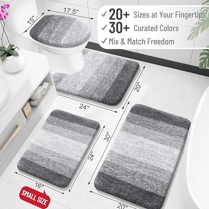 OLANLY Bathroom Rugs Mat 59x35, Extra Soft Absorbent Microfiber Bath Rugs, Rubber Backing, Quick Dry, Machine Washable Bath Mats for Bathroom Floor, Tub and Shower, Home Decor Accessories, Grey