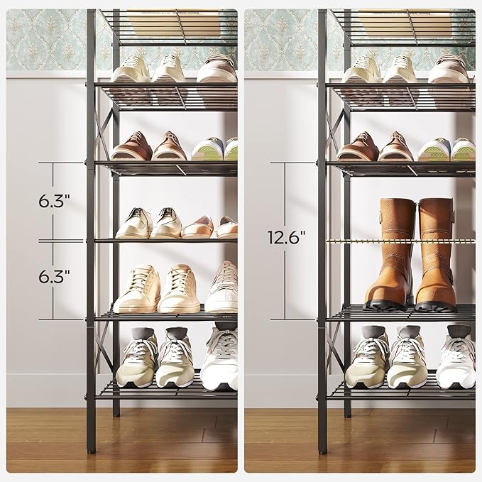 8 Tier Shoe Rack, Large Capacity Shoe Storage Organizer Holds 32 Pairs, Durable and Stable, for Entryway, Hallway, Closet, Dorm Room, Charcoal and Black SS08BC