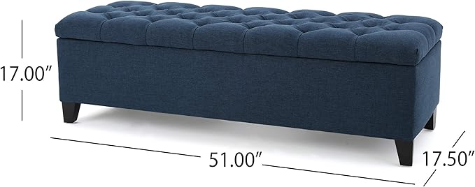 Christopher Knight Home Ottilie Fabric Storage Ottoman, Dark Blue, 17.75"D x 51.5"W x 15.75"H