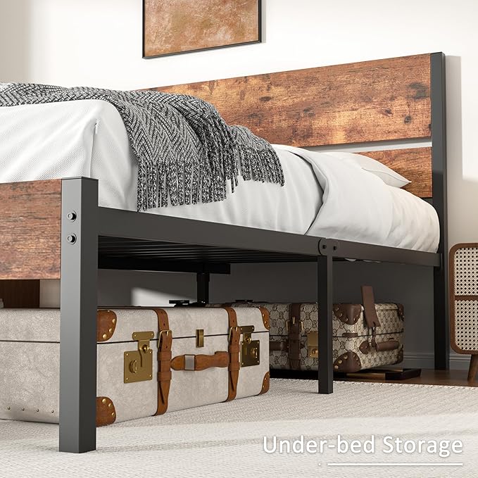 VECELO Queen Size Bed Frame with Wood Headboard and Footboard, 14 Inch Platform/No Box Spring Needed, Heavy Duty Support, Easy Assembly