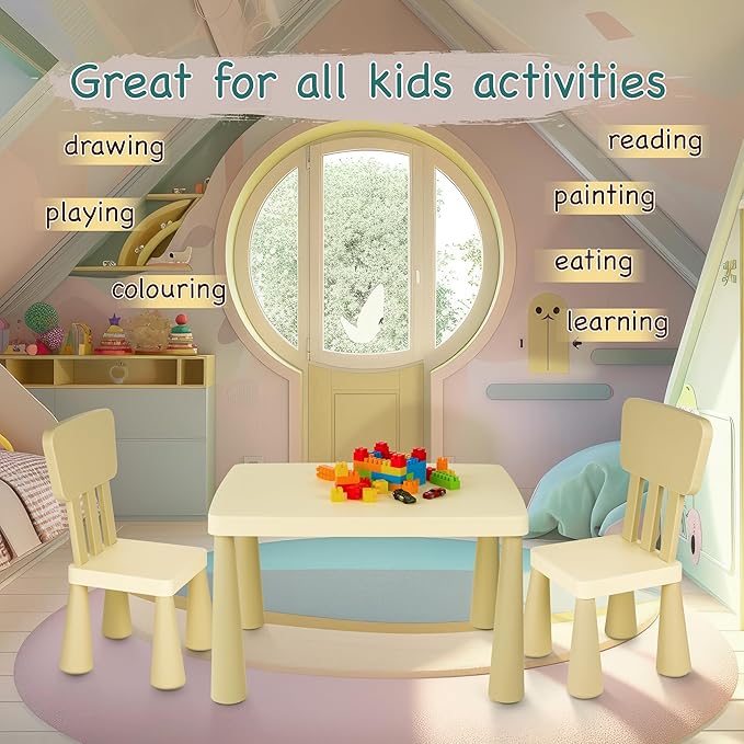 Kids Table and Chairs Set with Storage Drawer, Height-Adjustable Children's Desk for Toddlers, Sturdy Easy-Clean Surface, Safe Rounded Corners, Perfect for Playroom, Study, Arts & Crafts