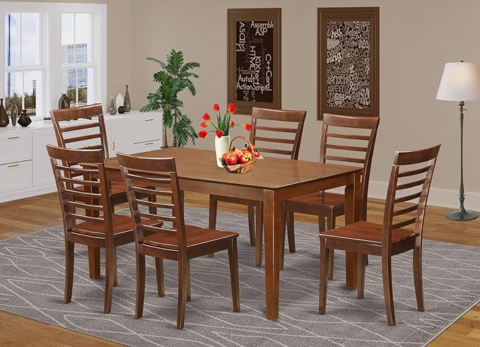 East West Furniture CAML7-MAH-W 7 Piece Dining Table Set Consist of a Rectangle Wooden Table and 6 Dining Room Chairs, 36x60 Inch, Mahogany