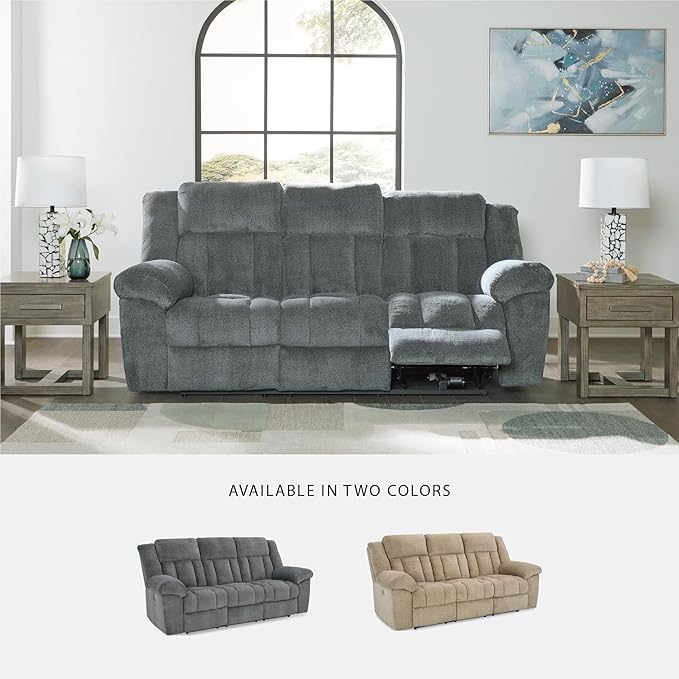 Signature Design by Ashley Tip-Off Modern Wall Hugger Power Reclining Sofa with Adjustable Headrest and USB Ports, Gray