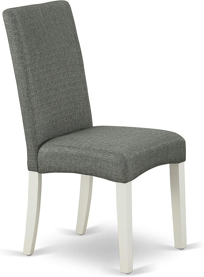 East West Furniture LGDR9-LWH-07 9 Piece Dining Room Set Includes a Rectangle Kitchen Table with Butterfly Leaf and 8 Gray Linen Fabric Parsons Dining Chairs, 42x84 Inch, Linen White